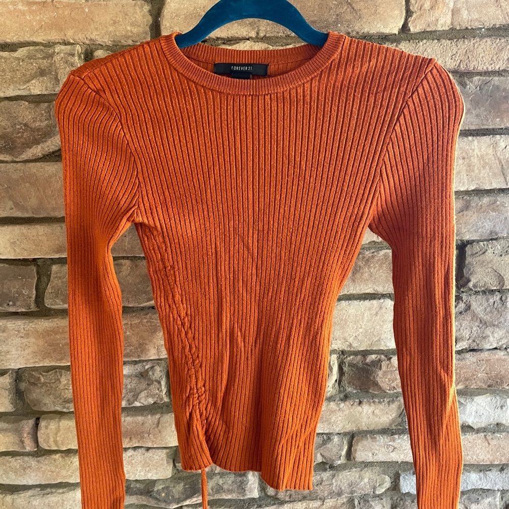 Forever 21 Burnt Orange Ribbed Long Sleeve Top